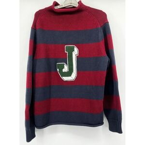 J.Crew Heritage Cotton Rollneck sweater rugby stripe pattern Oarsmen J Patch M